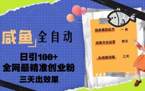 23年咸鱼全自动暴力引创业粉课程,日引100 三天出效果