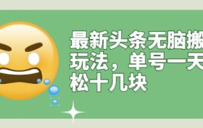 最新头条无脑搬运玩法，单号一天轻松十几块【视频教程 搬运软件】