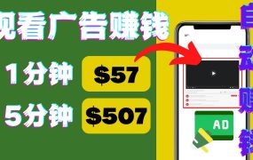 观看视频广告,只需要点击广告,每5分钟赚57美元