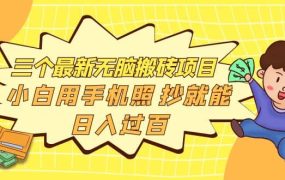 三个最新无脑搬砖项目,小白用手机照抄就能日入过百