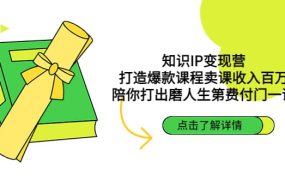 知识IP变现营:打造爆款课程卖课收入百万,陪你打出磨人生第费付门一课