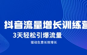 抖音流量增长训练营,3天轻松引爆流量,驱动生意长效增长