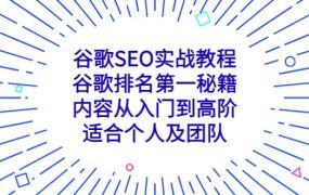 谷歌SEO实战教程:谷歌排名第一秘籍,内容从入门到高阶,适合个人及团队