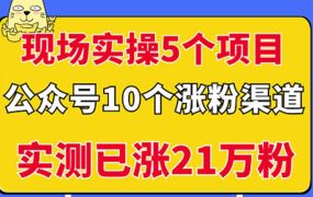 现场实操5个公众号项目,10个涨粉渠道,实测已涨21万粉!
