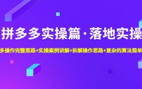 拼多多实操篇·落地实操 完整思路 实操案例 拆解操作思路 复杂的算法简单化