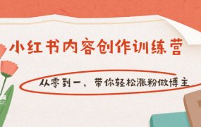 【小红书内容创作训练营】从零到一，带你轻松涨粉做博主（价值399）