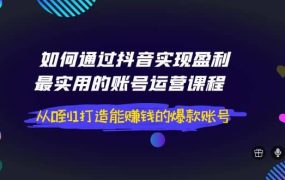 如何通过抖音实现盈利,最实用的账号运营课程 从0到1打造能赚钱的爆款账号