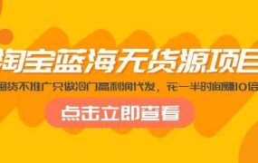 淘宝蓝海无货源项目,不囤货不推广只做冷门高利润代发