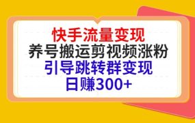 快手流量变现，养号搬运剪视频涨粉，引导跳转群变现日赚300