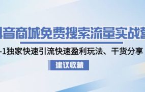 抖音商城免费搜索流量实战营:0-1独家快速引流快速盈利玩法、干货分享