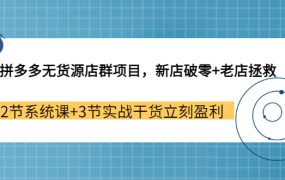 拼多多无货源店群项目,新店破零 老店拯救 12节系统课 3节实战干货立刻盈利