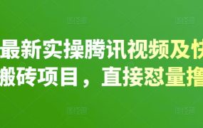 2022最新实操腾讯视频及快看点无脑搬砖项目,直接怼量撸收益