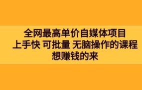 全网最单高价自媒体项目:上手快 可批量 无脑操作的课程,想赚钱的来
