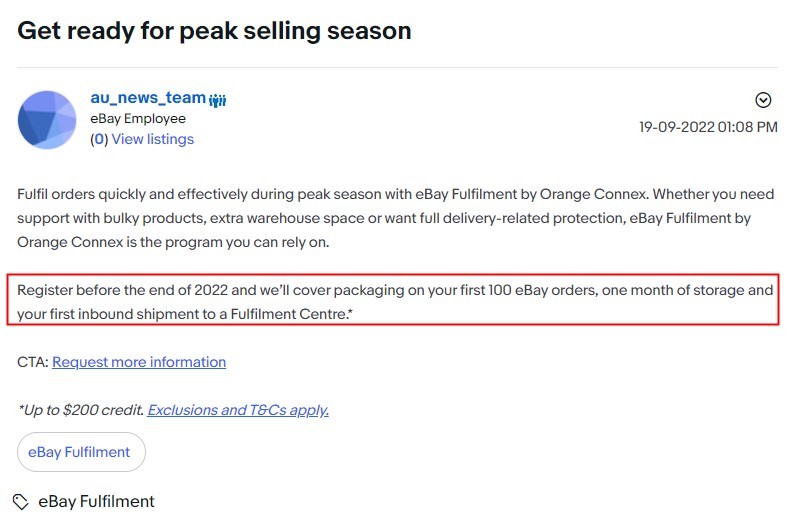 eBay澳大利亚站:Orange Connex配送服务推出免费福利