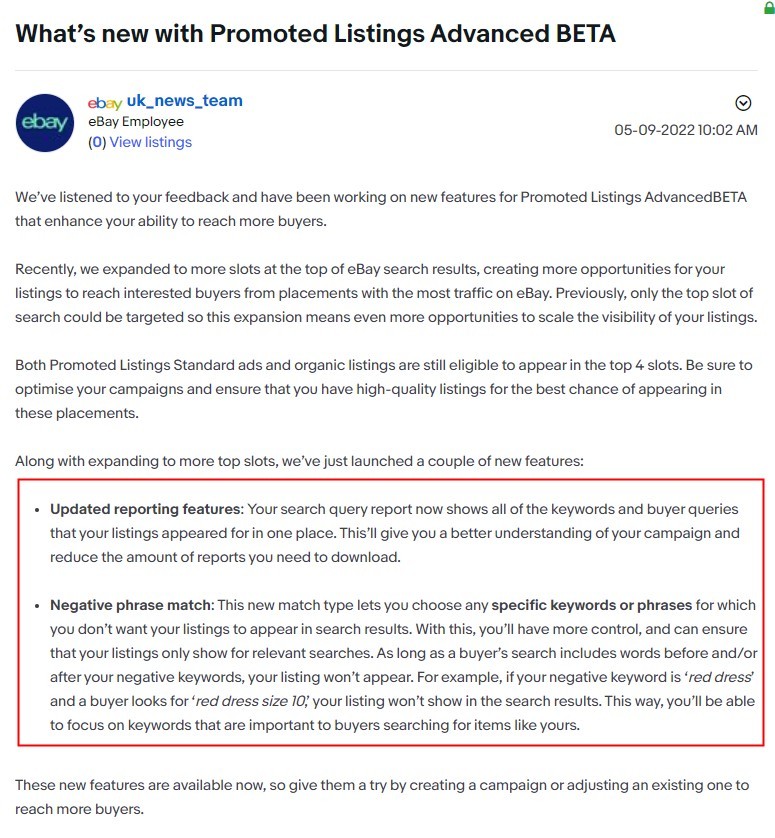 eBay英国站更新高级促销刊登测试版功能